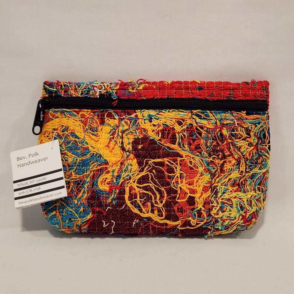 RARE Bev Polk MT Handwoven Thrumb bag Thread Crumbs Handmade 7.5x5‎ Red Unique
